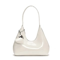 Borsa a mezzaluna bianco crema lucida con catena d'argento e ciondolo a cuore - Con Ciondolo / Bianco