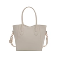 Bolso cubo beige crema con logo FASHION y herrajes metálicos dorados - Blanco