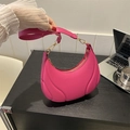 Fuchsia crescent underarm bag with pleated texture and golden metal hardware details - Rose Red