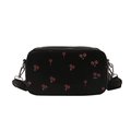 Cute black rectangular saddle bag with red cherry prints and adjustable shoulder strap - Black