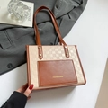 Chic brown and beige checkered tote bag with fashion lettering for women's office wear - Brown