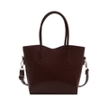 Minimalist deep wine red bucket bag with double handles and embossed fashion text logo - Dark Brown