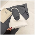 Minimalist white patent leather hobo bag with glossy finish and silver metal feet - Without Pendant / White