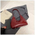 Dark red patent leather underarm bag with glossy finish and silver metal feet - Without Pendant / Red