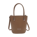 Sac seau marron en cuir avec texte Fashion argenté et bandoulière ajustable - Kaki