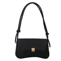 Retro baguette Tasche aus schwarzem Kunstleder mit goldener Schnalle und Sichelform - Schwarz
