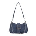 Blue denim hobo shoulder bag with silver chain and streamlined minimalist silhouette - Light Blue