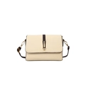 Beige faux leather crossbody square bag with brown straps and golden metal clasp lock - White