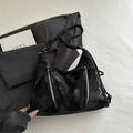 Bolso tote vintage negro de moda con cremalleras de lazo y acabado de textura - Negro