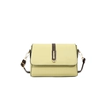 Litchi texture yellow shoulder bag with contrast brown strap and golden hardware - Green