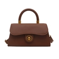 Bolso bandolera vintage marrón con cierre dorado redondo y asa superior de mujer - Marrón