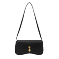 Bolso de hombro retro en cuero negro con hebilla dorada y base curva elegante - Negro