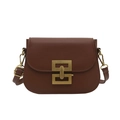 Borsa a tracolla vintage in pelle opaca marrone con fibbia geometrica dorata elegante - Marrone