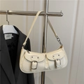 Piccola borsa a spalla bianco crema con tasche frontali e fibbie argento sulla gruccia - Bianco