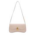 Bolso de hombro minimalista rosa claro para mujer con cierre ovalado de metal dorado - Blanco