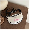 Detail of crescent crossbody bag with pink FANYISSA embroidery and dual metal zippers - White