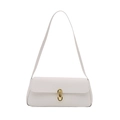 Chic beige underarm bag in lychee texture leather with gold ring buckle detail - White