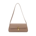 Elegant dusty pink baguette bag in pebbled leather with golden U-shaped buckle - Khaki
