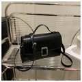Classic black square crossbody bag with silver buckle and adjustable shoulder strap - Black