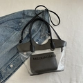 Transparent PVC tote with dark grey leather trim and matching inner pouch handbag - Transparent Black