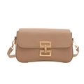 Minimalistische beige PU-Leder Umhängetasche mit goldener geometrischer Metallschnalle - Khaki