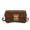Minimalist caramel brown crossbody bag with matte finish and gold geometric lock - Brown