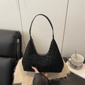 Sac sous le bras imprimé léopard noir en suédine avec fines anses et fermeture éclair - Noir