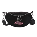 Borsa a tracolla nera a mezzaluna in nylon con ricamo rosa e doppia cerniera lampo - Nero