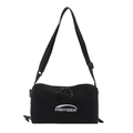 Borsa a tracolla minimalista in nylon nero impermeabile con logo bianco elegante - Nero