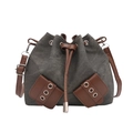Modische dunkelgraue Canvas-Beuteltasche mit braunem Lederbesatz und praktischem Kordelzug - Schwarz