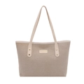 Minimalistische beige Segeltuch-Einkaufstasche mit Lederriemen und Nieten - Weiß