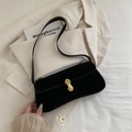 Elegant black suede underarm bag with gold U-shaped buckle for a chic fashion look - Without Pendant / Black