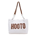 Bolso de hombro de felpa blanca para invierno con letras HOOTO y correas de cuero café - Blanco