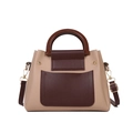 Beige-dunkelbraune Retro-Tasche aus PU-Leder mit goldenen Beschlägen und Griff - Khaki