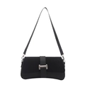 Bolso baguette negro minimalista con solapa mate y hebilla plateada de moda - Negro