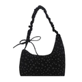 Sac à bandoulière noir en velours avec motif nœud blanc et bandoulière plissée - Noir
