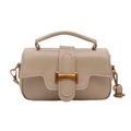 Fashionable beige small square handbag with vintage metal lock and top handle for women - Khaki