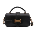 Classic black crossbody handbag for women featuring a textured finish and gold metal buckle - Black