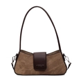 Borsa a spalla vintage in tela marrone con finiture in pelle e fibbie metalliche argento - Marrone