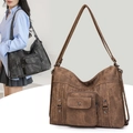 Retro matte leather tote bag in coffee and black colors with metallic stud accents - Brown
