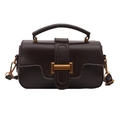 Trendy dark brown square handbag with matte leather texture and bronze metal clasp - Dark Brown