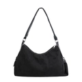 Grand sac à bandoulière noir avec texture en daim et surpiqûres blanches contrastées - Noir