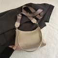 Chic beige baguette bag in cream faux leather with stylish striped woven shoulder strap - Khaki