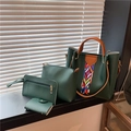 Dark green 4-piece women handbag set including tote bag and crossbody with woven detail - Green