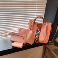 Pink 4-piece handbag set featuring tote, crossbody pouch and wallets in matte leather - Pink