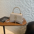 Bolso de mano tipo hourglass en purpurina oro champán con logotipo metálico y asa - Caqui