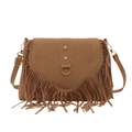 Retro Satteltasche aus braunem Wildlederimitat mit Fransen und Magnetverschluss - Khaki
