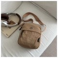 Minimalist khaki nylon crossbody bag with adjustable wide strap and metallic logo - Khaki