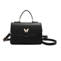 Bolso bandolera minimalista negro de PU con hebilla de mariposa y detalles acolchados - Negro