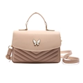 Bolso bandolera beige elegante con cierre de mariposa blanca y costuras en V - Caqui